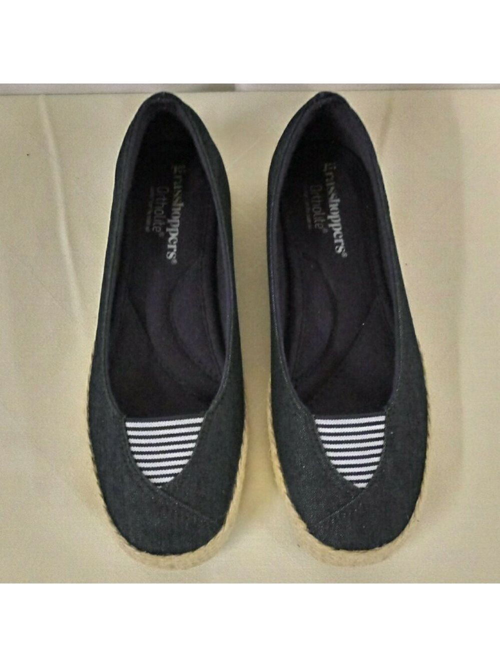 Grasshopper Mooney Ortholite Navy Nautical Canvas Round Toe Espardrille Shoe